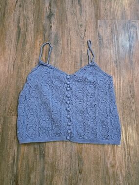Raisonnel Textured Blue Knit Button-Front Cami